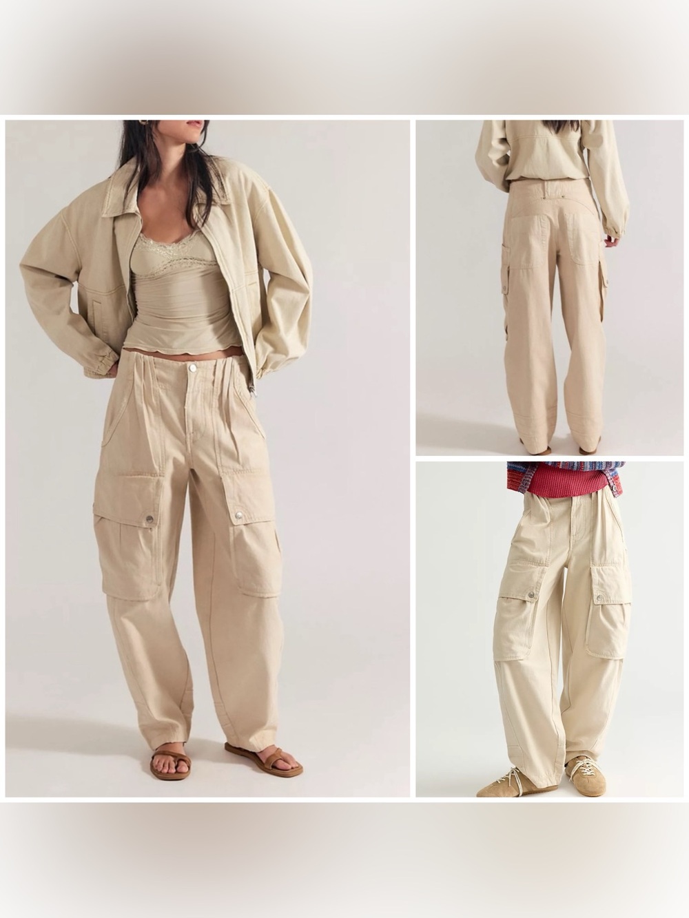 NWT Free People We The Free Brentwood Slouchy Cargo Pants - morning oat - 0, 8